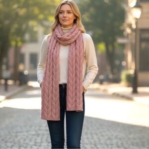 PACT Organic Cotton Pale Mauve Cozy Knit Cable Scarf